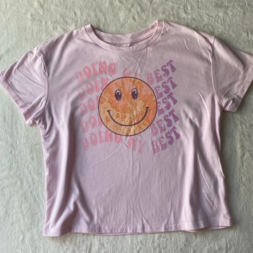 Art Class T-Shirt Pink‎ Graphic Smiley Face Positive Doing My Best Size L 10/12